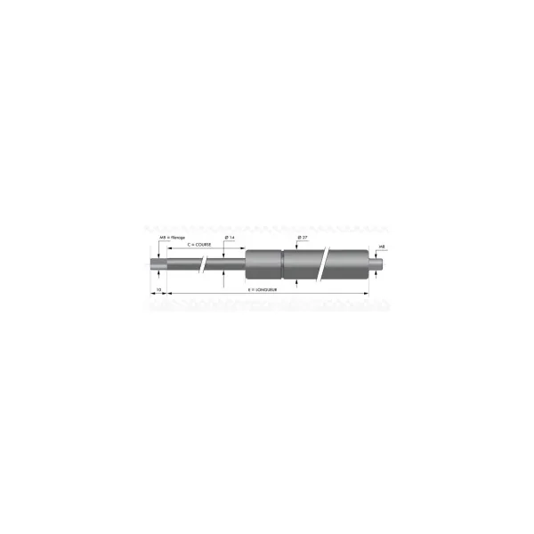 Verin à compression inox chapes filetées diam14 - filetage M8 c500 - l1055 - f400