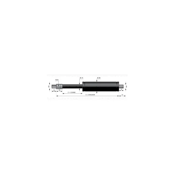 Verin à gaz de TRACTION chapes filetées diam 10mm - filetage M8 c150 - l400 - f900
